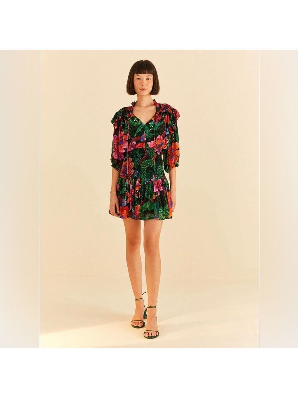 NWT FARM Rio Black Blooming Garden Mini Dress